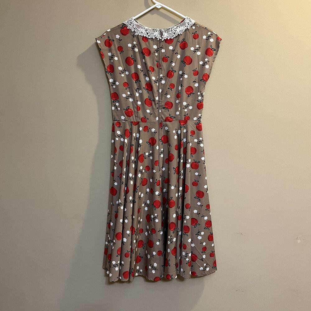 HELL BUNNY VIXEN Dress NWT Sz M Apple Print Pin Up Swing Dress Retro Twirl - Picture 6 of 11